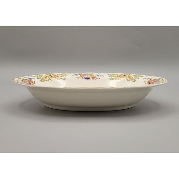 Canonsburg Pottery Co Oval Vegetable Serving Bowl Floral Rim Scrolls 1940's - Picture 2 of 9